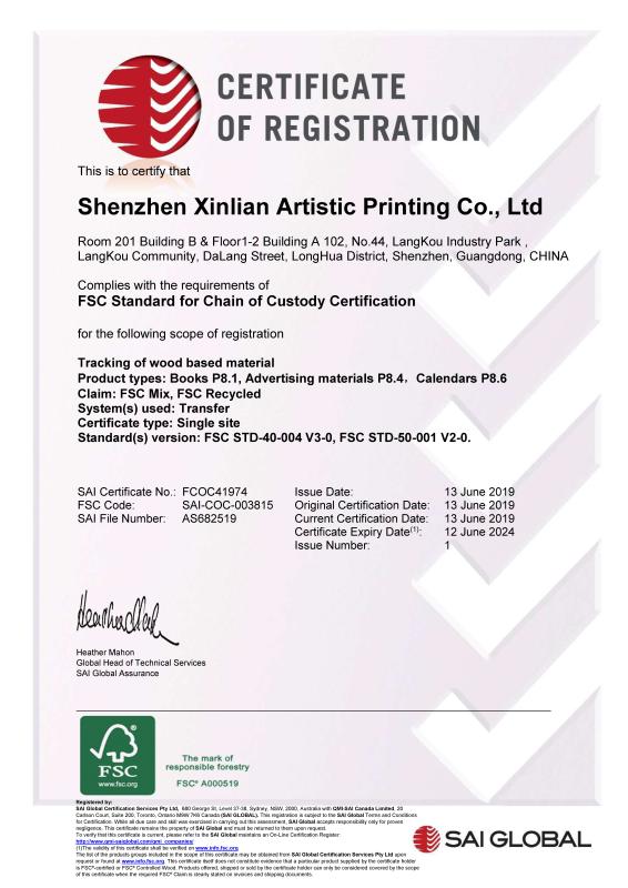 FSC - Shenzhen Xinlian Artistic Printing Co., Ltd.