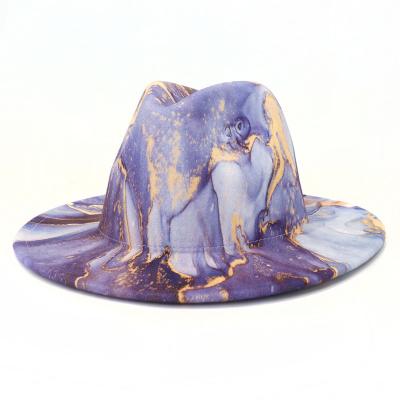 China 2022 casual new arrive printed jazz fedora hat two-sided matching tie dyed color men women hats for sale