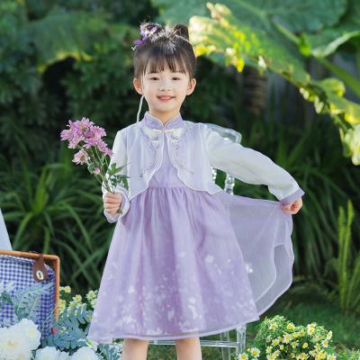 China Polyester Kids Embroidered Hanfu Dress Girls Polyester Hanfu Dress Hot Selling Purple Skirt for sale