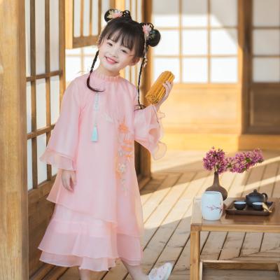 China Polyester Children Lace Round Neck Polyester Cheongsam Hanfu Style Chinese National Princess Dress for sale