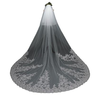 China 2021Custom Long Lace Cathedral Wedding Veil Elegant Luxury Cathedral Bridal Veil Trim WD TS17110-112 for sale