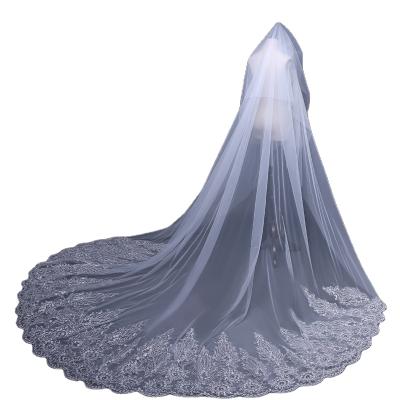 China Lace Edge 2021 Best Selling Pure White Luxury Veil Custom Fabric Cathedral Wedding Bridal Veil Trim for sale