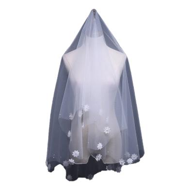 China China Supplier Wholesale Cut Edge Soft Part Wedding High Quality White Floral Short Layers Bridal Veil For Women Girl for sale