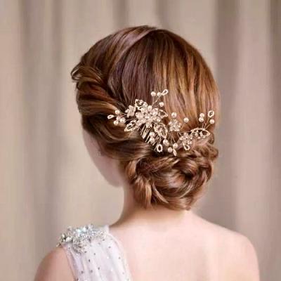 China Wholesale High Quality Bridal Wedding Bridal Rhinestone Pearl Rhinestone Hair Comb TXB-A007.GD for sale