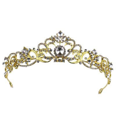 China Fashion Alloy Bridal Headband Bridal Crowns High Quality Gold Rhinestones Wedding Jewelry Tiara For Bride To Be Bridal Shower Decor for sale