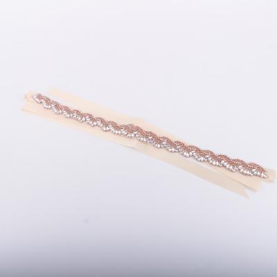 China Polyester Crystal Applique Rose Gold Damask Wedding Sash for Bridesmaid for sale