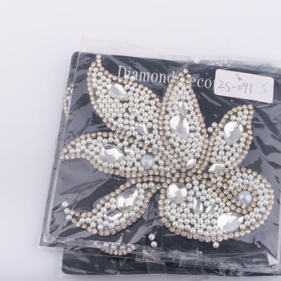 China Flatback Girl Gold Bead Encrusted Orchid Applique For Wedding Dress for sale