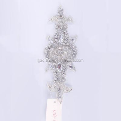 China 3D Pearl Handmade Crystal Applique Patch Custom Bridal Embroidery for sale