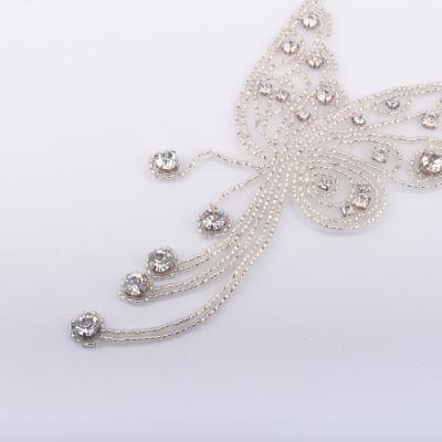 China Flatback Butterfly Wedding Pearl Embroidery Collar Applique Patch for sale