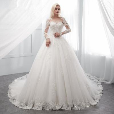 China 2021 High End Wedding Developed Dry Cleaning Factory Price Bridal Wedding Dress Transparent Long Sleeve Lace Up Wedding Beaded Developed for sale