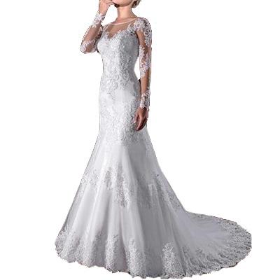 China 2021 Wedding Dress Exquisite Deceptive Wedding Developed Bridal Wedding Gown Full Sleeve Mermaid Wedding Dress Dry Cleaning Price for sale