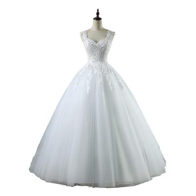 China 2020 White Embroidery V-Neck Bride Dress Bridal Wedding Developed Wedding Dress Dry Cleaning Factory Price Wedding Dress for sale