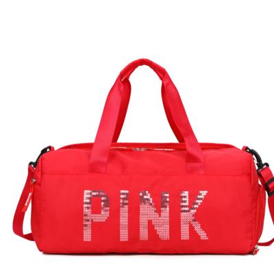 China Custom Pink Duffel Bag And Fashionable Women Sports Bag Travel Fitness Gym Mini Overnight Bag With Raincoat for sale