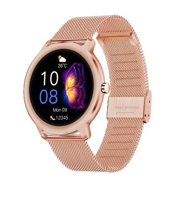 China 2021 New Arrivals Rose Gold Silver Women Touch Screen 1.09 Inch Round Dial Reloj Smartwatch R18 Band Smart Watch For Women Lady for sale