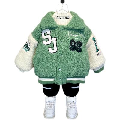 China 2021 Winter New Style Boys Lambswool Kids Anti-shrink Jacket Baseball Uniform Baby Embroidered Thick Woolen Sweater for sale