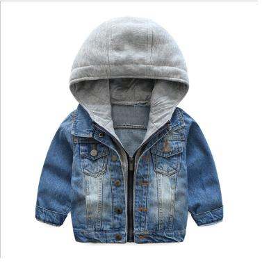 China 2021 Autumn And Winter Kids Denim Long Sleeve Solid Color Zipper Hooded Jacket Anti-Shrink Jacket For Boys for sale