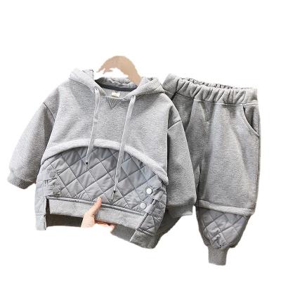 China 2021 Children's Fashion Anti-Shrink Plus Velvet Hoodies Boys Clothing Quilting Tracksuit Sets for sale