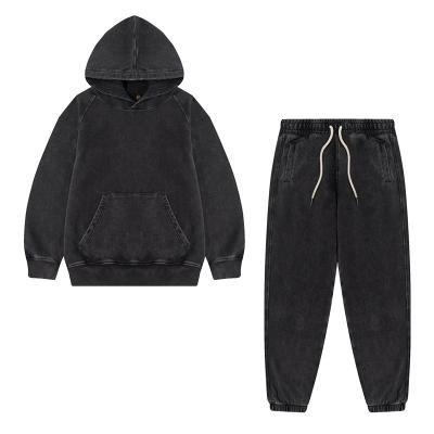 China European Loose Hooded Boys 2pcs Anti-shrink Children's Clothing Heavy Washing Retro Old Sweat Suits for sale