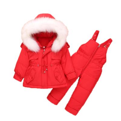 China Anti-Shrink Children's Down Jacket Suits Infant Warm Winter Overall Snow Bib Down Snowsuit Newborn SKi Pants Coat Kids Hooded Jacket for sale