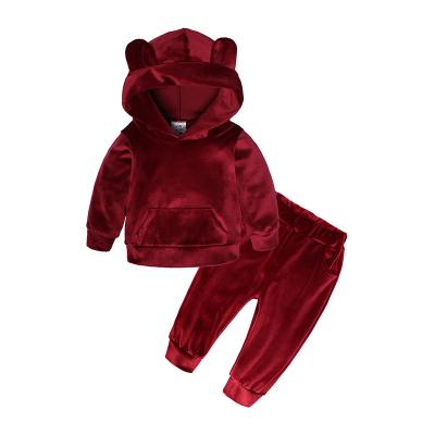 China Newest Design 0-6 Year Winter Anti-Shrink Girl's Newest Autumn Velvet Hoodies Two Piece Set for sale