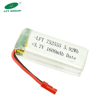 China Rechargeable Toys Drone Battery 752555 Li-ion 2P battery1600mah 3.7v Lipo Battery 25C for sale