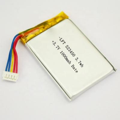 China Hot Sales Li Polymer Battery 3.7v 1000mah 523450 Rechargeable Battery For GPS Tracker 5.2*34*52mm (T*W*L) for sale