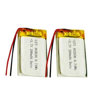 China small lithium 3.7v 200mah mini lipo battery 3.7v 200mah 0.74wh lithium ion rechargeable battery 4.0*20*32mm (T*w*L) for sale