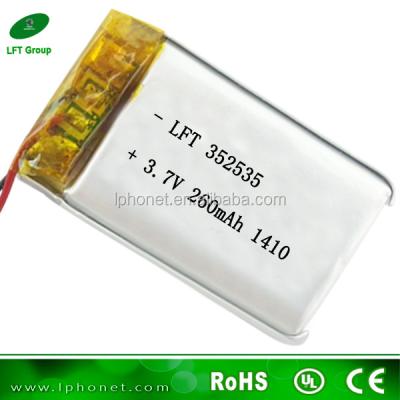 China 352535 3.7v 260mAh Li-ion Rechargeable UL Listed Batteries 3.5″ ± 0.2*25Â ± 0.5*37Â ± 0.5mm for sale