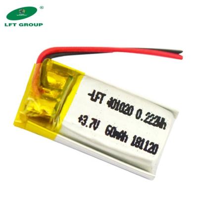 China Hot Selling Home Appliances 401020 3.7v 60mah Lithium Li Ion Polymer Small Rechargeable Battery for sale