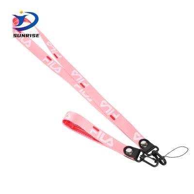 China Eco-friendly Logo Woven Jacquard Custom Polyester Pink Key Chain Lanyards for sale