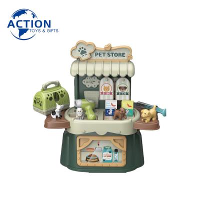 China 2022 PP 23PCS DIY Children's Playhouse Toy 2 in 1 Hand Basket Table Shop Pet Care Role Play Set Grooming Toys Feeding Toy Pet Play Set for sale