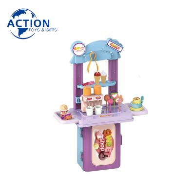 China 2020 Pink PP Ice Cream Shop Car Pretend Play Toy Set For Kids Food Ice Cream Car Toy for sale