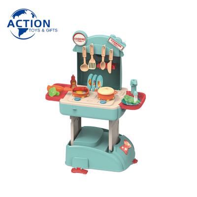 China PP Kids Pretend Play Kitchen Playsets Toy With Lights And Sounds Schoolbag Realistic Kitchen Toy Cooking Tools for sale