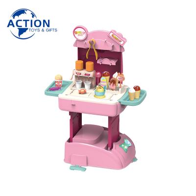 China PP Soft Ice Cream Cart Play Store Toys Scoop and Learn Ice Cream Cart Role Play Food Dessert Party Game Toy Set for sale