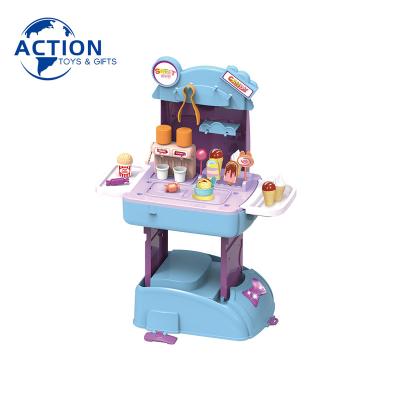 China New Funny PP Kids Toy Pretend Play Candy and Chip Ice Cream Cart Set Kitchen Toys with Music and Lighting for Girl for sale