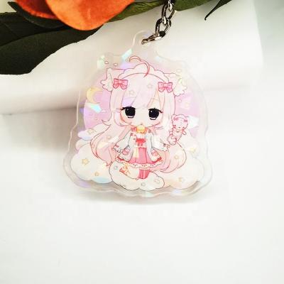 China Bilateral Printed Glitter Hologram Acrylic Key Chain Cute Key Chain Custom Made Gift Making for sale