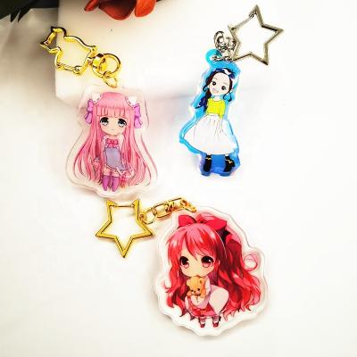 China Custom Gift Anime Acrylic Star Glitter Hologram Acrylic Key Chain Anime Key Chain for sale