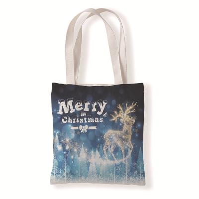 China 100% Custom Printing Christmas Logo Carry Bag Cotton Canvas Bag Eco-friendly Fashion School Bag for sale