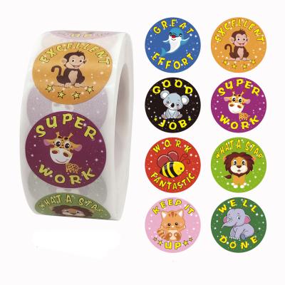 China Logo Stickers Cute Cartoon Custom Sticker Waterproof Lables Printing Teacher Reward Sticker Roll 500Pcs for sale