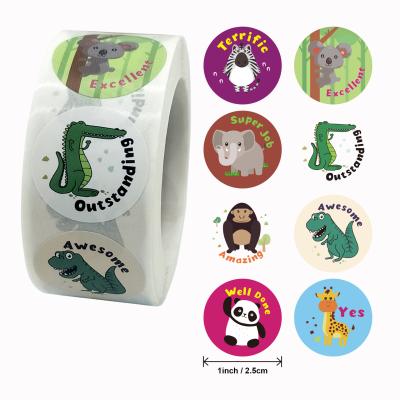 China Cute Sticker Waterproof Cartoon Lables Printing Teacher Reward Sticker Roll 500Pcs for sale