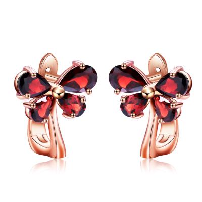 China FASHIONABLE 925 Silver Plated Rose Natural Gold Color Treasure Garnet Ladies Earrings Earrings for sale