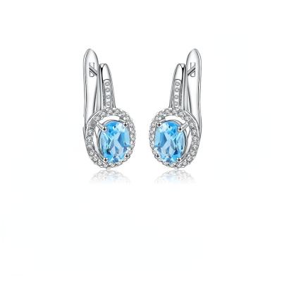 China FASHIONABLE European and American popular silver inlaid crystal earrings of sky blue topaz colored gemstone ladies earrings s925 for sale