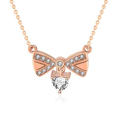 China Fashionable wholesale s925 sterling silver micro-inlaid zircon chain European and American collarbone jewelry necklace bow style for sale