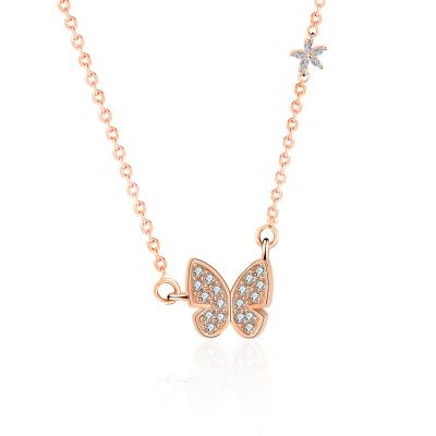 China Fashion new product s925 sterling silver butterfly necklace full diamond temperament female clavicle chain for sale