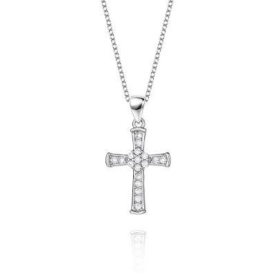 China Hot Selling Hiphop Small Full Diamond Jesus Clavicle Chain Necklace Exquisite Simple Wholesale Cross Pendant Necklace for sale