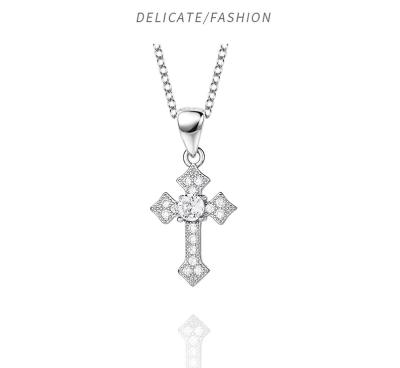 China Hiphop manufacturer directly supply s925 sterling silver cross necklace diamond jewelry clavicle chain for sale