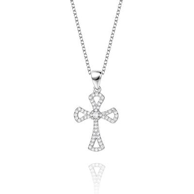 China Hiphop manufacturer directly supply s925 sterling silver cross necklace diamond jewelry clavicle chain for sale