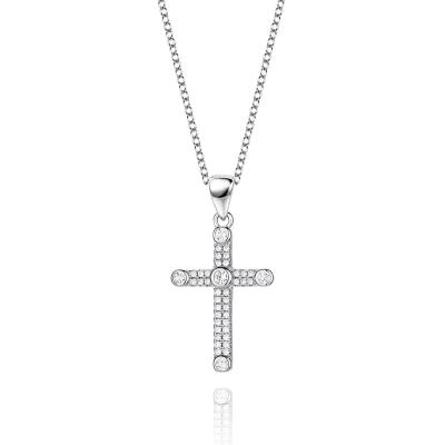 China European Hiphop Personality s925 Sterling Silver Full Rhinestone Cross Hip Hop and American Dangle Jesus Necklace Jewelry for sale