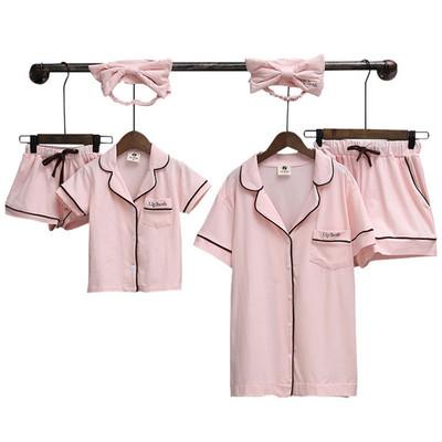 China Wholesale Mommy and Me Sleepwear Short Sleeve T-Shirt Family Parent-Child Outfit Pajamas for sale