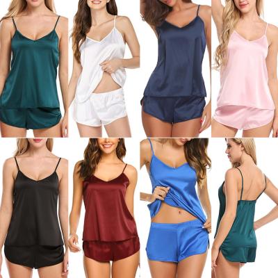 China Girl'S Sleepwear Sexy Lingerie Pajamas V-Neck Open Style Satin Shorts Set Nightwear for sale